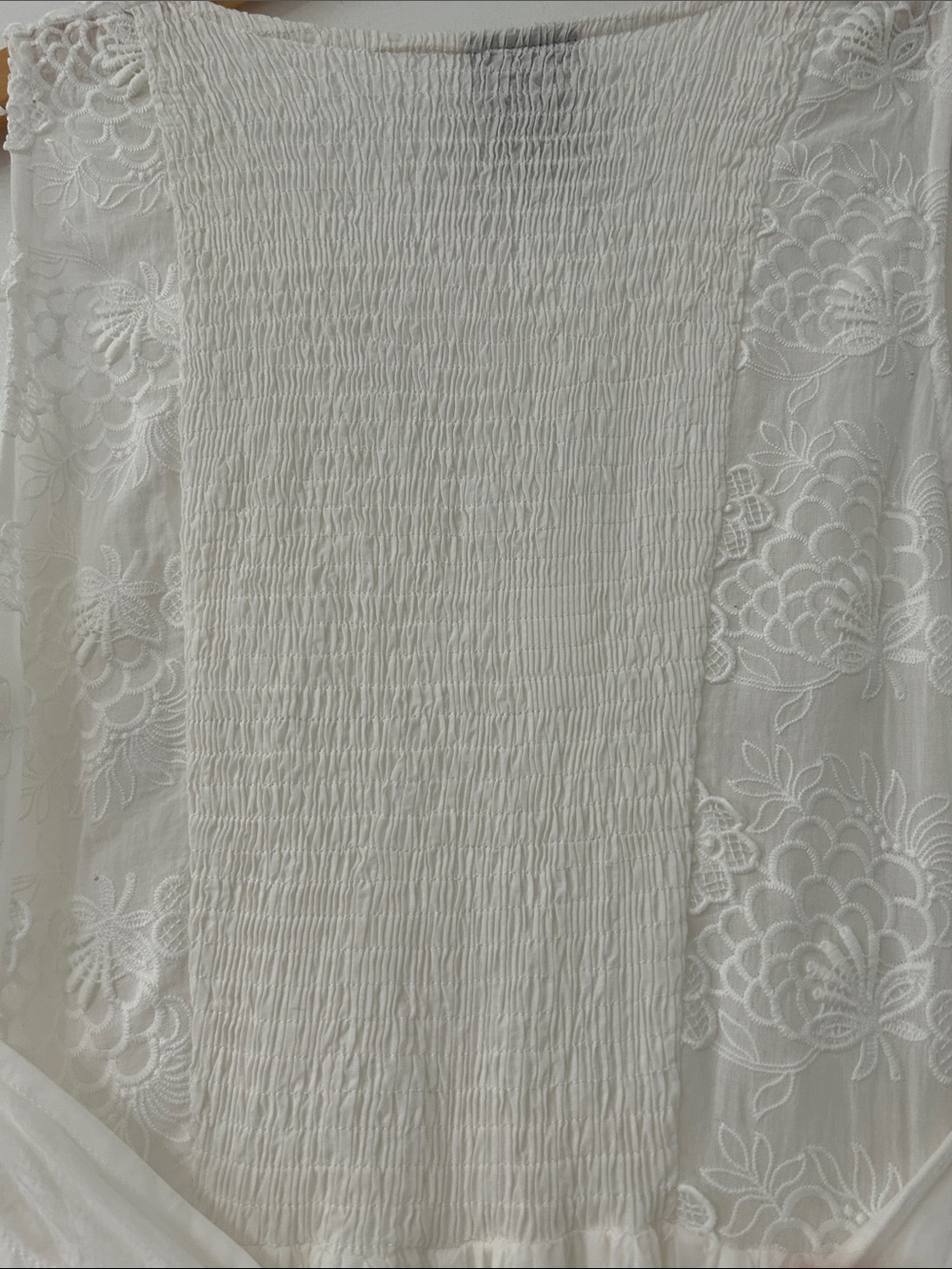 White Lace Bohemian Maxi Dress Tiered Smocked Empire Waist Embroidered Bridal - Picture 14 of 16